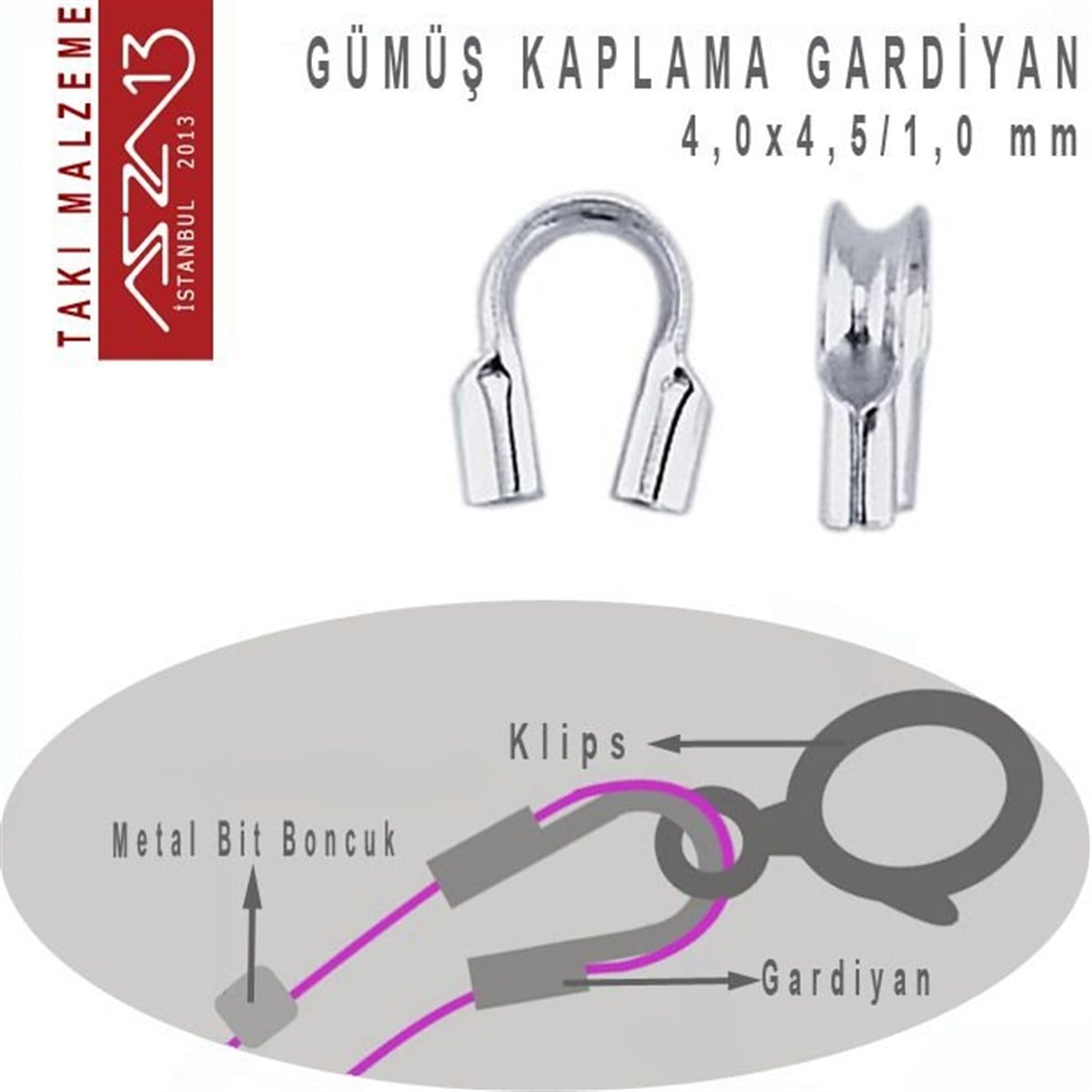 Gardiyan, Wire ProtectorTAKI MALZEMEBeadSmithGümüş Kaplama, 4x4,5 mm (0.21'') Gardiyan / Paket İçeriği 10 Adet