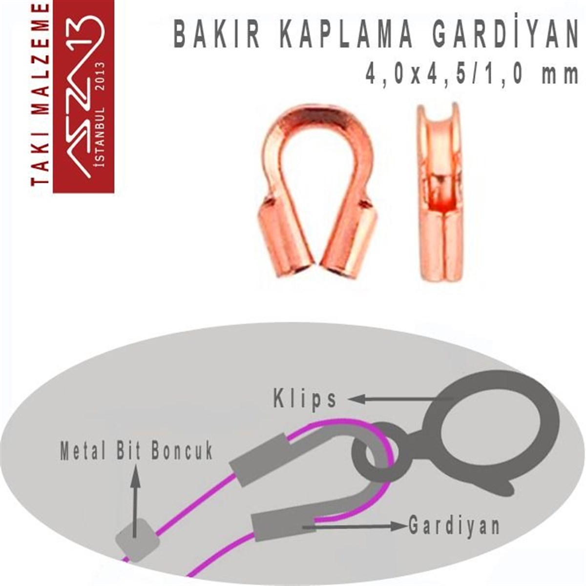 Gardiyan, Wire ProtectorTAKI MALZEMEBeadSmithBakır Kaplama, 4x4,5 mm (0.21'') Gardiyan / Paket İçeriği 10 Adet
