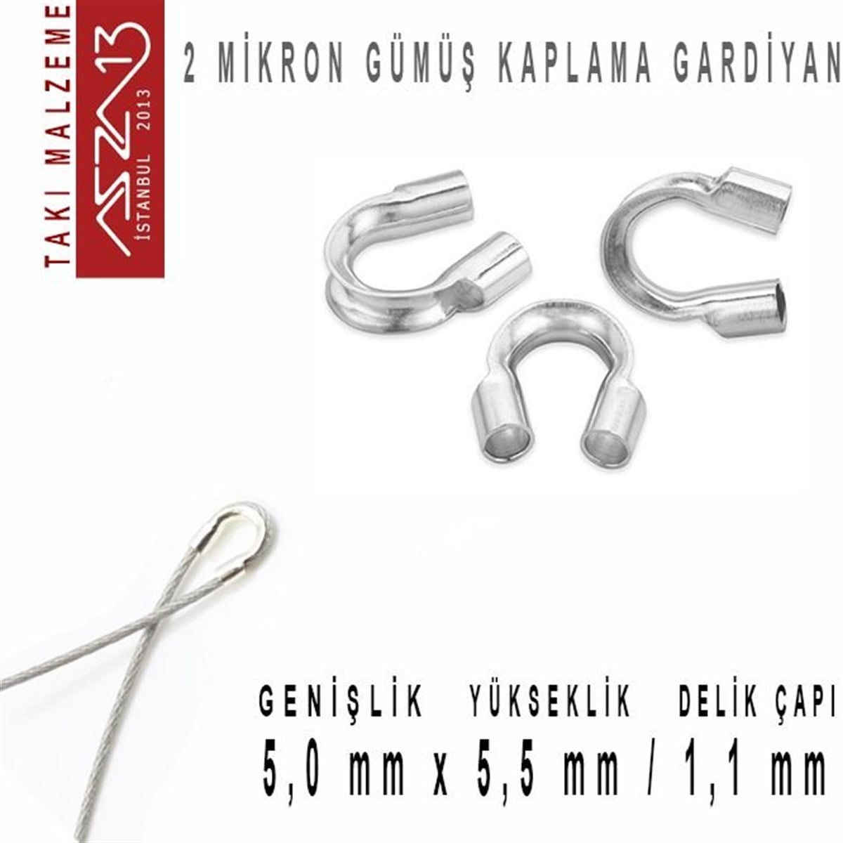 Gardiyan, Wire ProtectorTAKI MALZEMEBeadSmithMikronize Gümüş Kaplama, 5,0x5,5 mm (0.45'') Gardiyan / Paket İçeriği 10 Adet