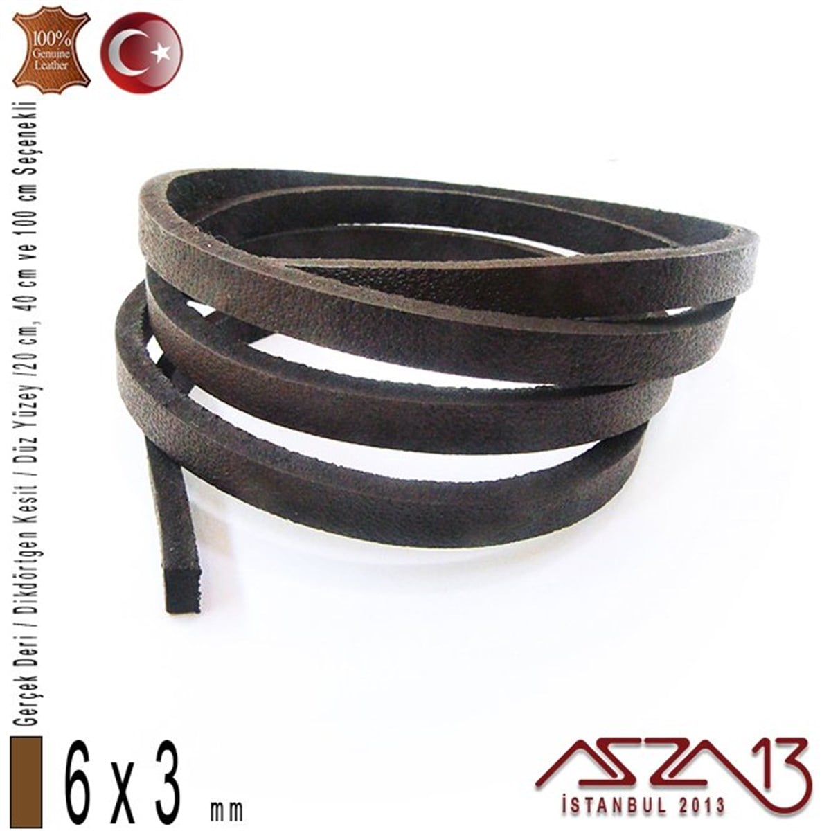 Gerçek Deri Kordon ve KayışlarTAKI MALZEMEMarkasızGerçek Deri - 6x3 mm - Koyu Kahve - Düz Yüzey - Dikdörtgen Kesit Kordon / 20 cm - 40 cm - 100 cm