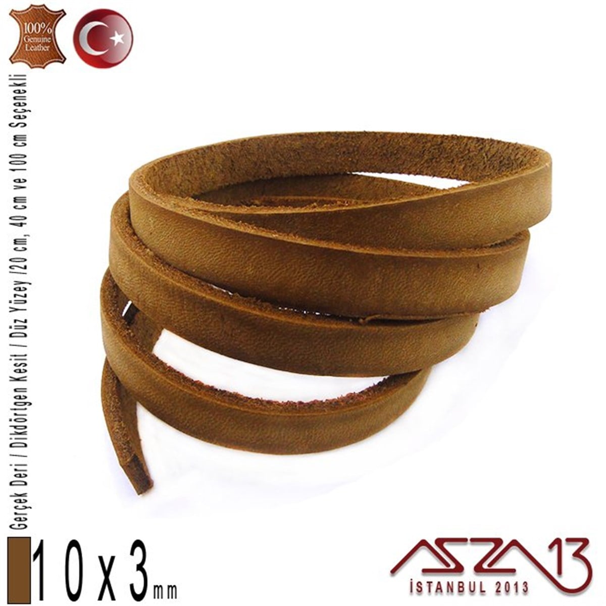 Gerçek Deri Kordon ve KayışlarTAKI MALZEMEMarkasızGerçek Deri - 10x3 mm - Koyu Tan - Düz Yüzey - Dikdörtgen Kesit Kordon / 20 cm - 40 cm - 100 cm