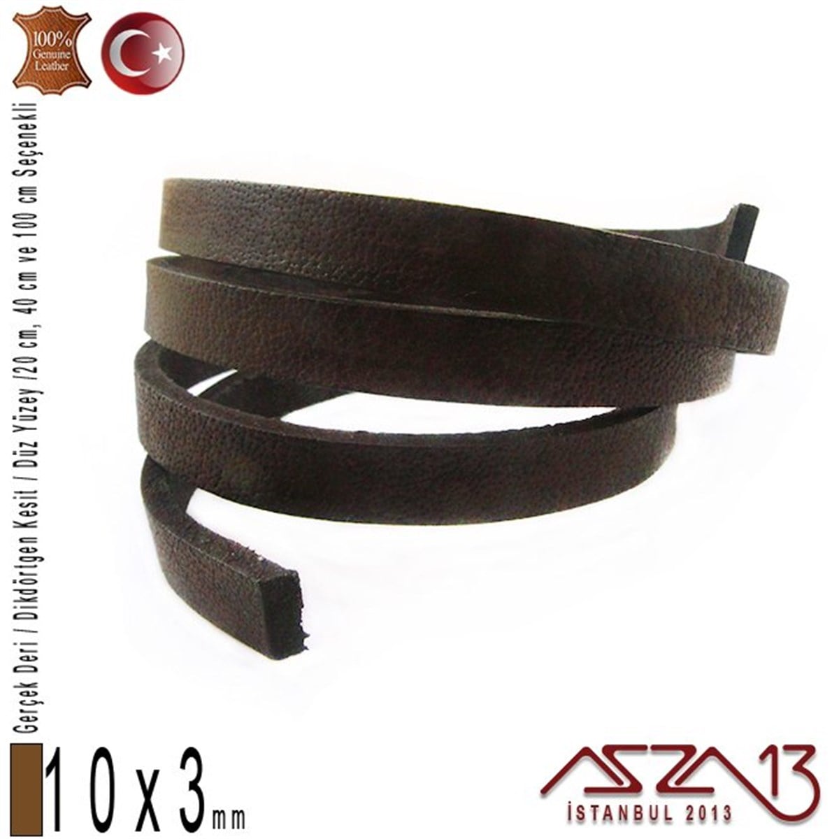 Gerçek Deri Kordon ve KayışlarTAKI MALZEMEMarkasızGerçek Deri - 10x3 mm - Koyu Kahve - Düz Yüzey - Dikdörtgen Kesit Kordon / 20 cm - 40 cm - 100 cm