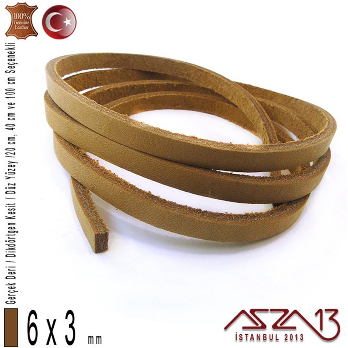 Gerçek Deri Kordon ve KayışlarTAKI MALZEMEMarkasızGerçek Deri - 6x3 mm - Açık Tan - Düz Yüzey - Dikdörtgen Kesit Kordon / 20 cm - 40 cm - 100 cm