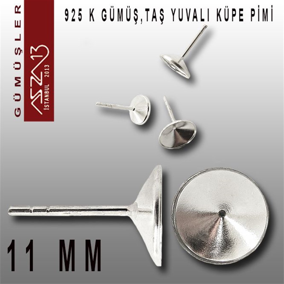 Gümüş Kilit, Gümüş Kanca, Gümüş KlipsGÜMÜŞazza13925 K Gümüş, 11 mm Yuvalı, Yuvarlak Pimli Küpe Kancası / Paket İçeriği 1 Çift