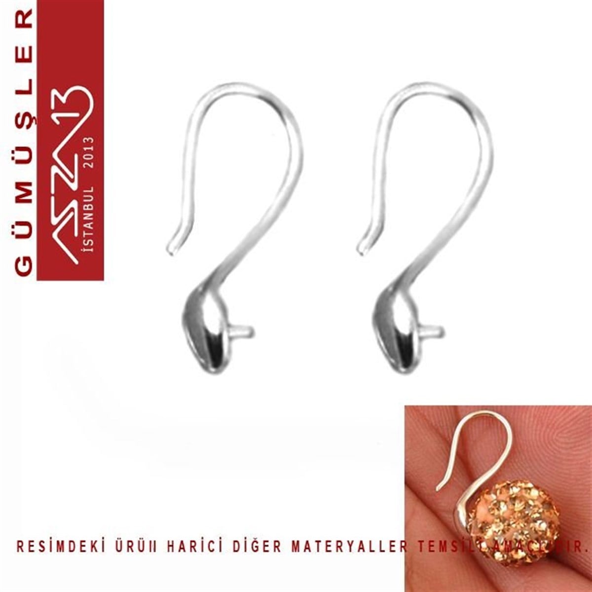 Gümüş Kilit, Gümüş Kanca, Gümüş KlipsGÜMÜŞMarkasızSterling Gümüş Şapkalı ve Pin'li 10 mm Küpe Kancası / Paket İçeriği 1 Çift