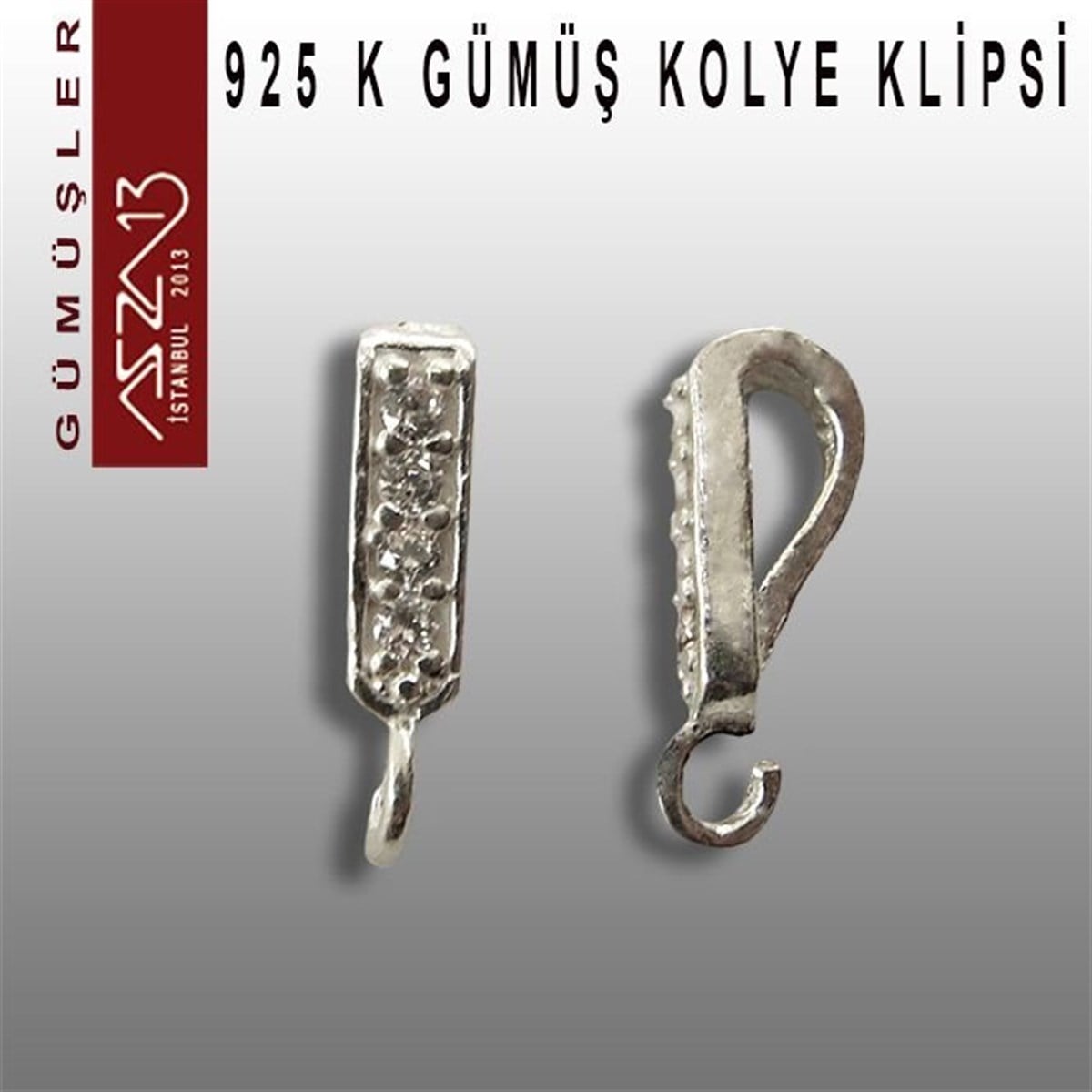 Gümüş Kilit, Gümüş Kanca, Gümüş KlipsGÜMÜŞazza13925 K Gümüş, 12x4,5 mm Zirkon Taşlı Kolye Klipsi / Paket İçeriği 5 Adet