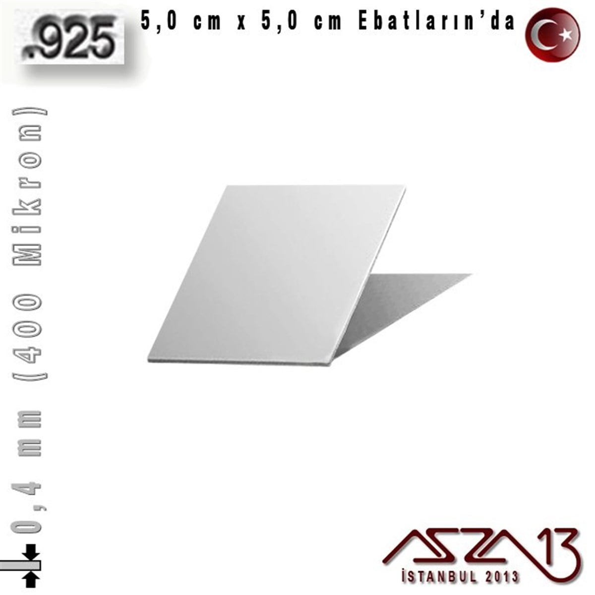 Gümüş Plaka (Astar)GÜMÜŞazza13925 Ayar - 0,4 mm (400 Mikron) Kalınlıkta Gümüş Plaka - 5,0 cm / 5,0 cm Ebatlarında