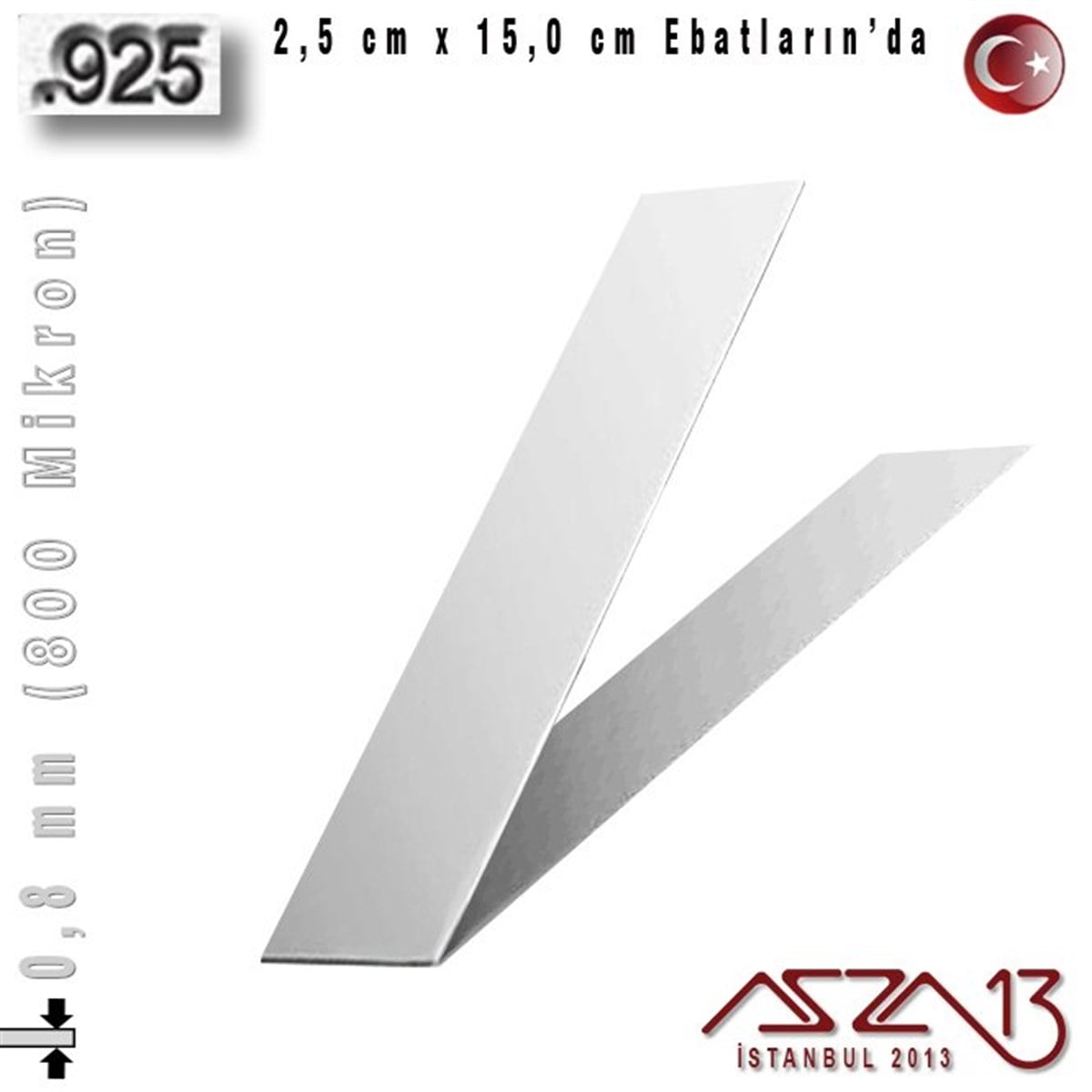 Gümüş Plaka (Astar)GÜMÜŞazza13925 Ayar - 0,8 mm (800 Mikron) Kalınlıkta Gümüş Plaka - 2,5 cm / 15,0 cm Ebatlarında