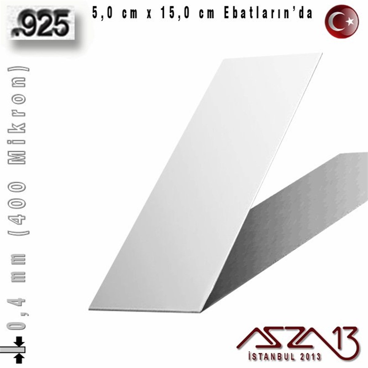 Gümüş Plaka (Astar)GÜMÜŞazza13925 Ayar - 0,4 mm (400 Mikron) Kalınlıkta Gümüş Plaka - 5,0 cm / 15,0 cm Ebatlarında