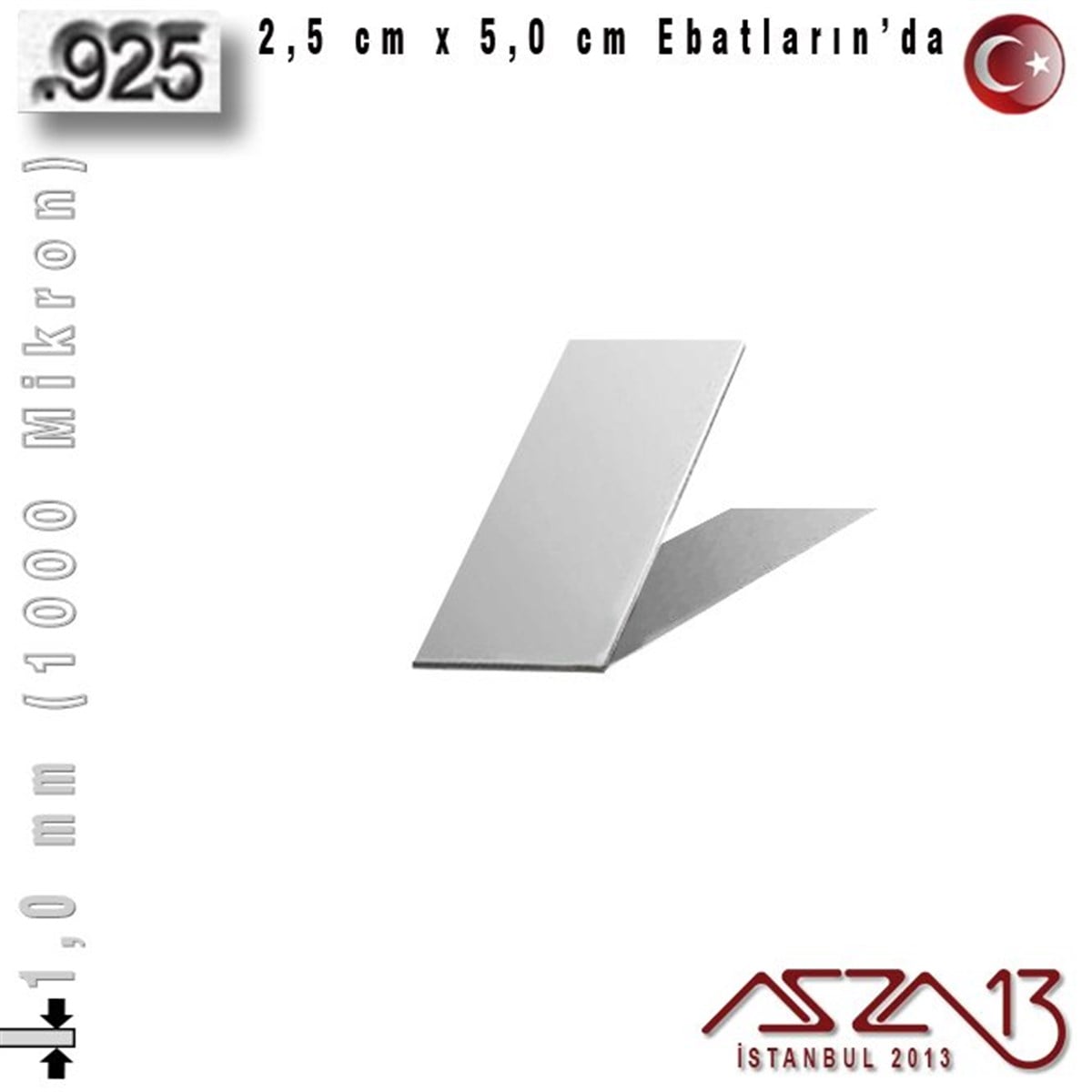 Gümüş Plaka (Astar)GÜMÜŞazza13925 Ayar - 1,0 mm (1000 Mikron) Kalınlıkta Gümüş Plaka - 2,5 cm / 5,0 cm Ebatlarında
