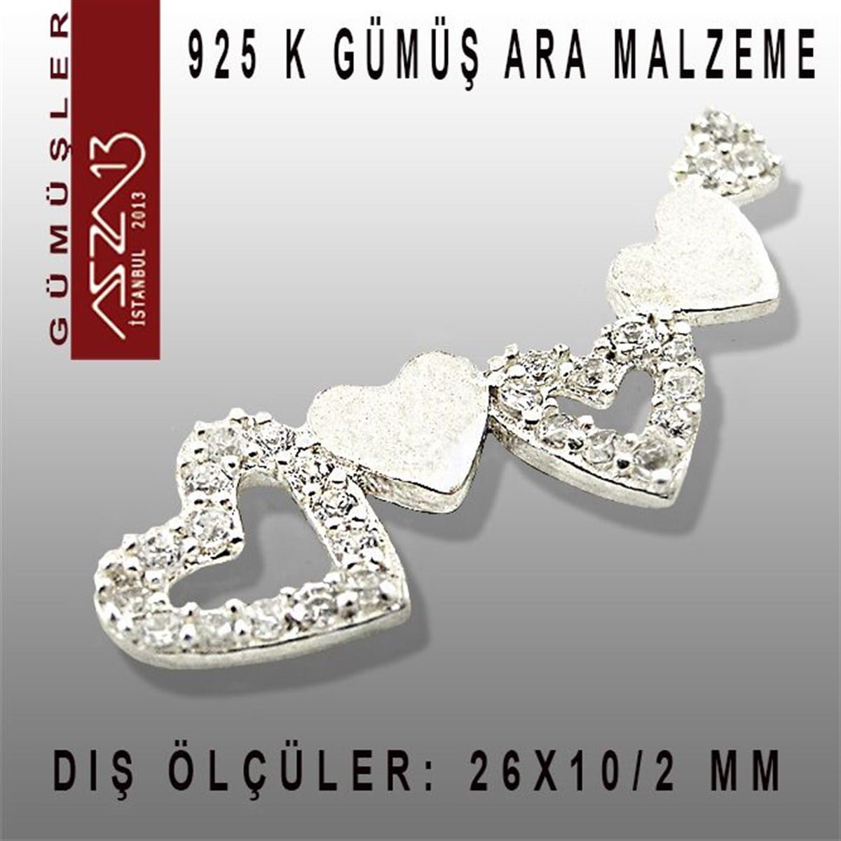 Gümüş Taşlı Döküm Ara MalzemelerGÜMÜŞazza13925 K Gümüş, Kalpler,Taşlı Ara Malzeme / Paket İçeriği 1 Adet