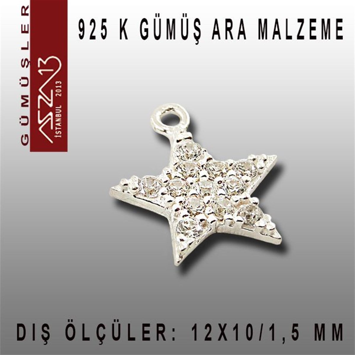 Gümüş Taşlı Döküm Ara MalzemelerGÜMÜŞazza13925 K Gümüş, Yıldız,Taşlı Ara Malzeme / Paket İçeriği 1 Adet