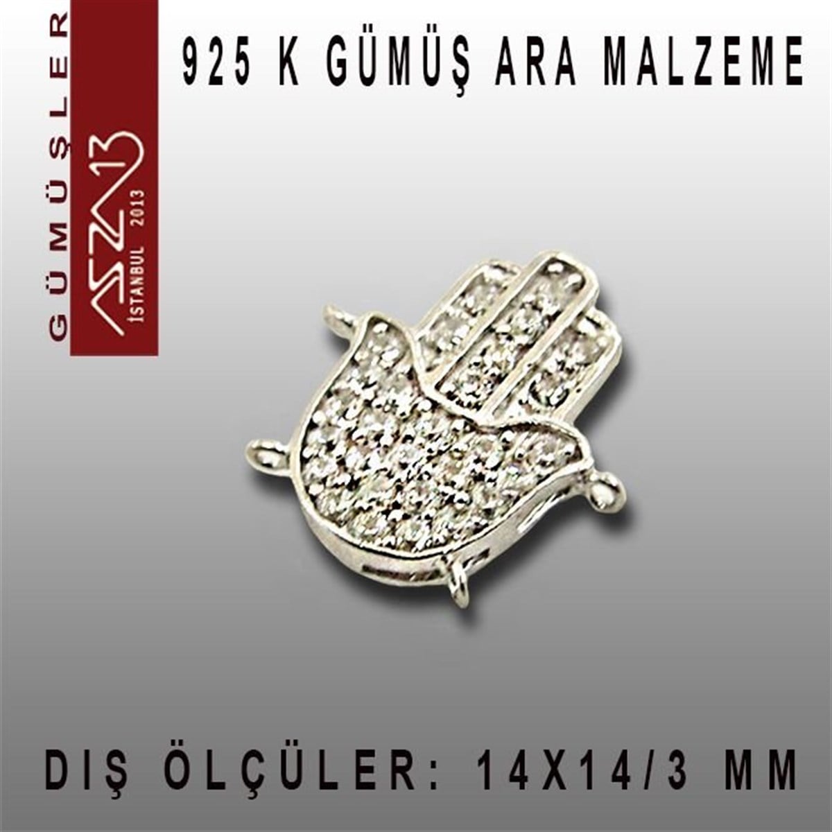 Gümüş Taşlı Döküm Ara MalzemelerGÜMÜŞazza13925 K Gümüş, Fatmanın Eli,Taşlı Ara Malzeme / Paket İçeriği 1 Adet