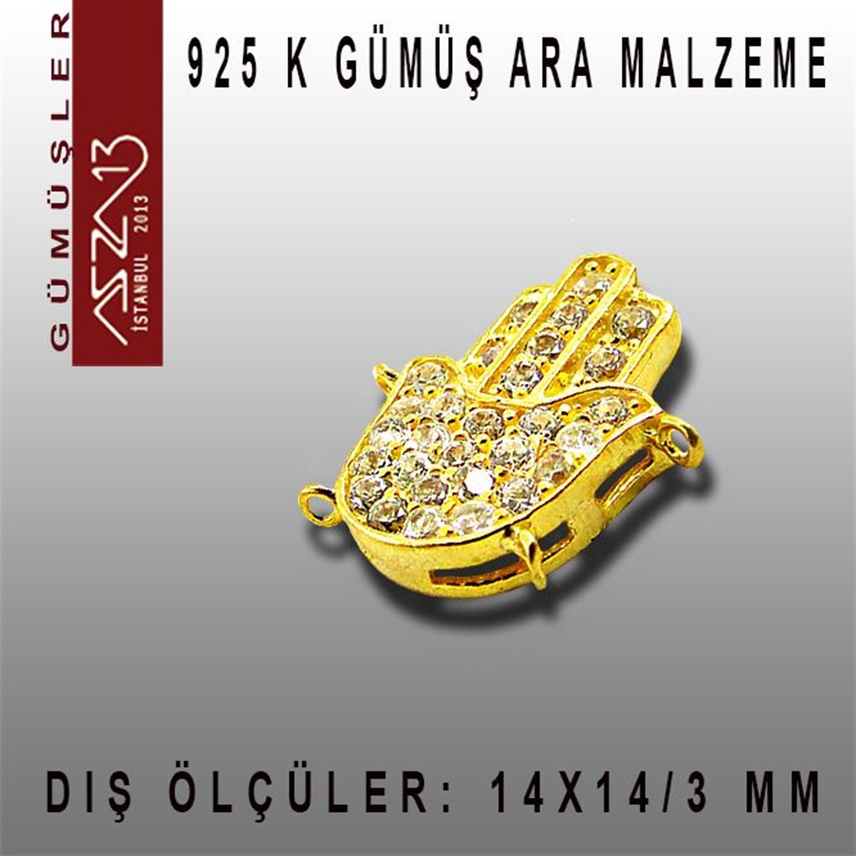 Gümüş Taşlı Döküm Ara MalzemelerGÜMÜŞazza13925 K Gümüş, Altın Kaplama Fatmanın Eli,Taşlı Ara Malzeme / Paket İçeriği 1 Adet