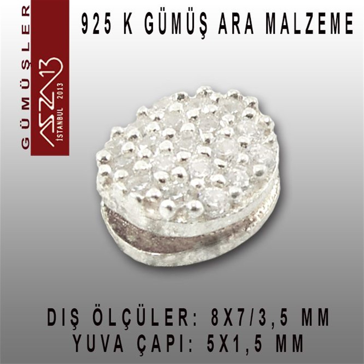 Gümüş Taşlı Döküm Ara MalzemelerGÜMÜŞazza13925 K Gümüş, Oval,Taşlı Ara Malzeme / Paket İçeriği 1 Adet