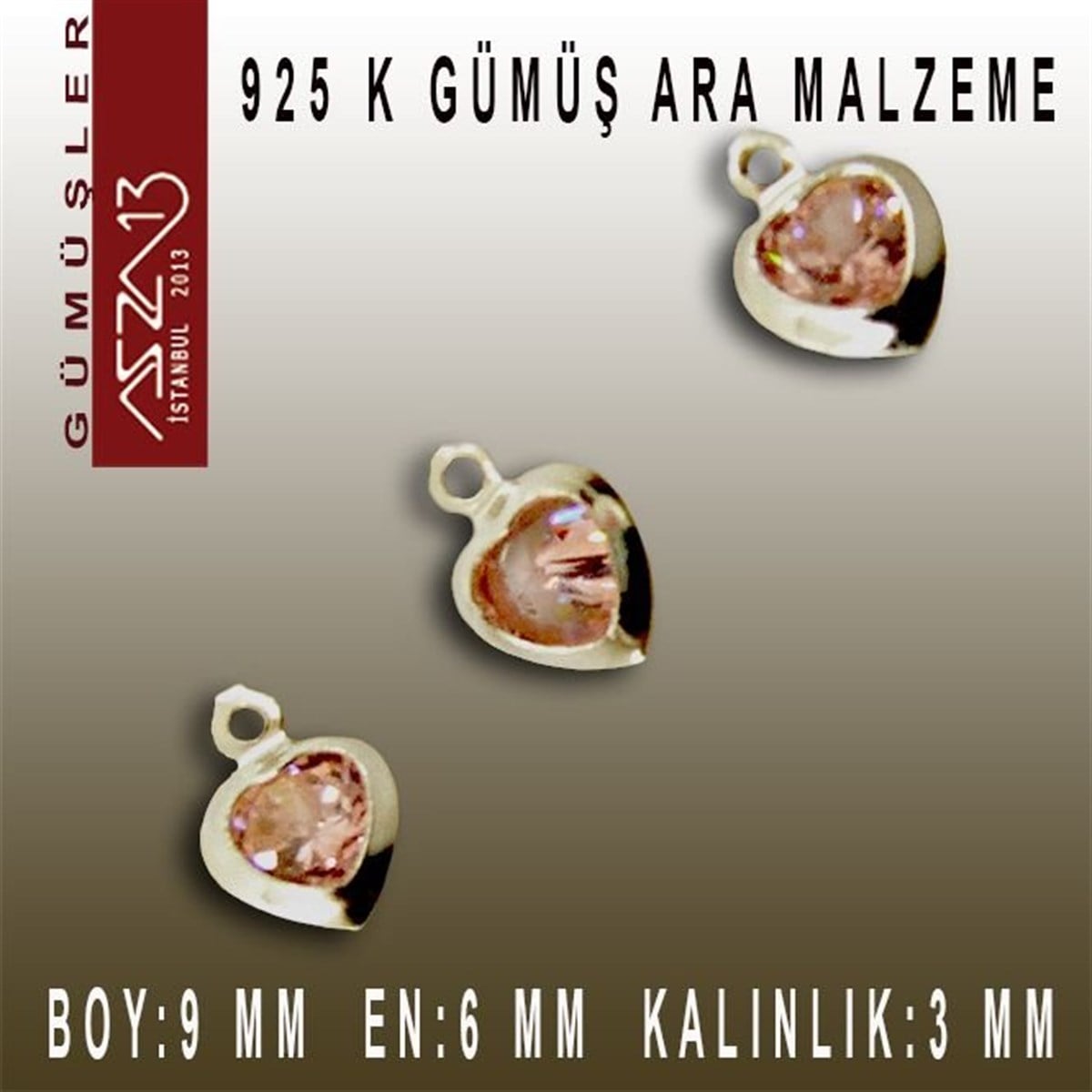 Gümüş Taşlı Döküm Ara MalzemelerGÜMÜŞMarkasız925 K Gümüş, Kalp, Rose Zirkon Taşlı, Tek Kulplu Ara Malzeme / Paket İçeriği 3 Adet