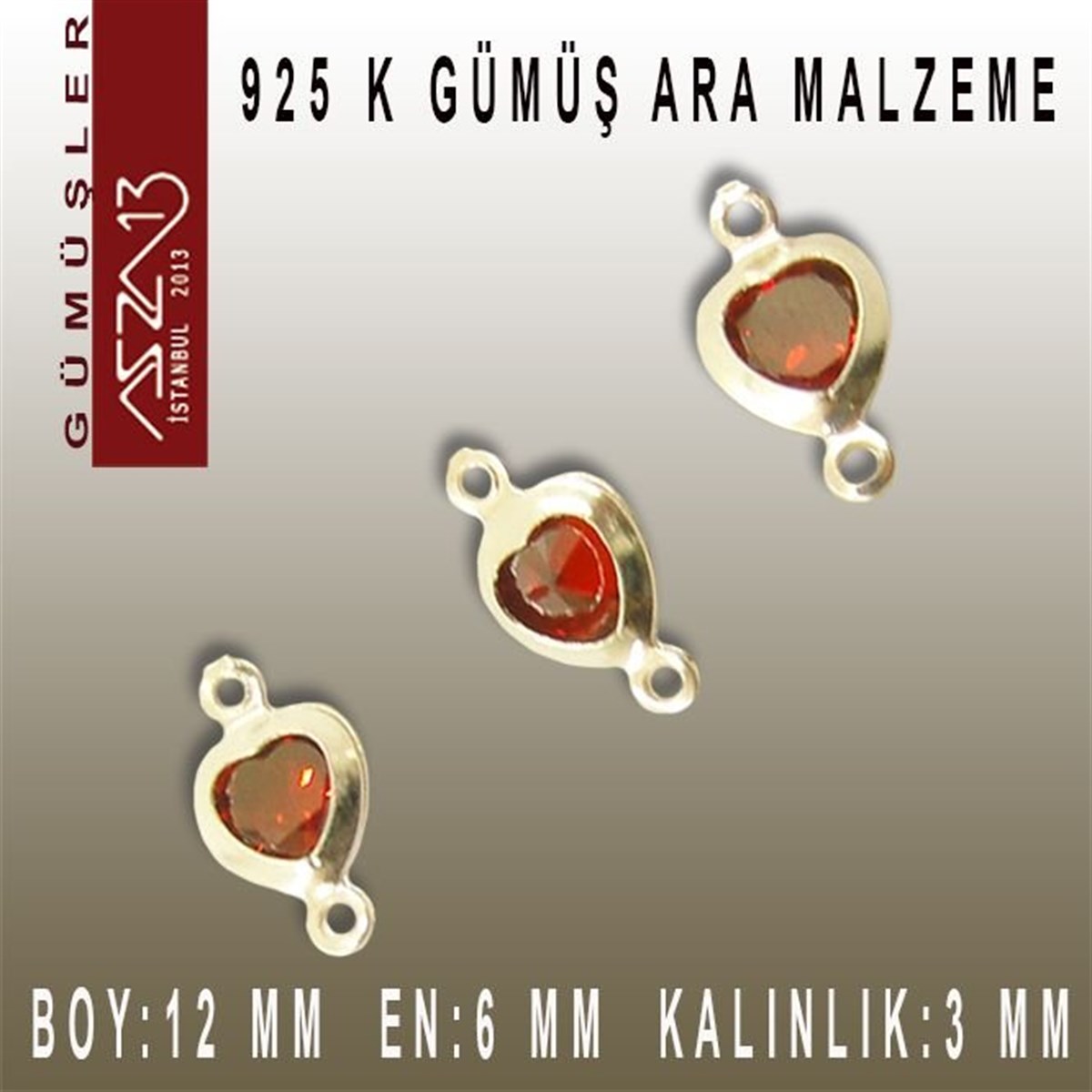 Gümüş Taşlı Döküm Ara MalzemelerGÜMÜŞMarkasız925 K Gümüş, Kalp, Siam Zirkon Taşlı, Çift Kulplu Ara Malzeme / Paket İçeriği 3 Adet