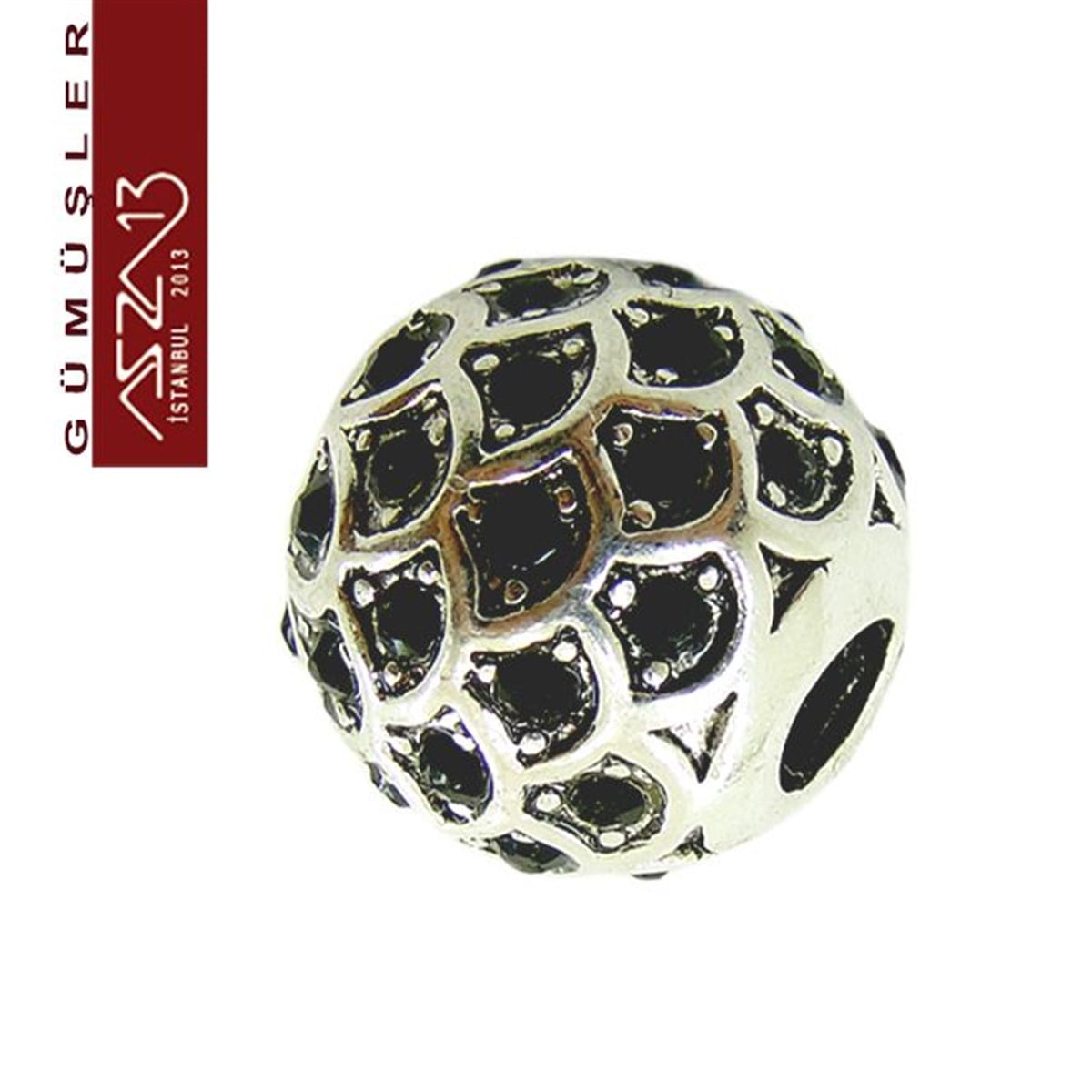 Gümüş Taşlı Döküm Ara MalzemelerGÜMÜŞMarkasız925 K Gümüş Jet Kristal Taşlı,11 mm Top Boncuk / Paket İçeriği 1 Adet