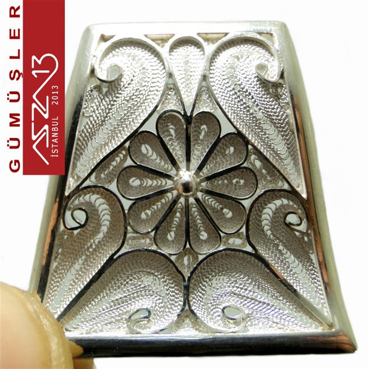 GÜMÜŞ TELKARİ BAĞLANTI PARÇASIGÜMÜŞazza132x3 / 3cm Yamuk Şeklinde, Bombeli,  925 Gümüş Telkari Kolye Ucu Fligran (9,05 gr)