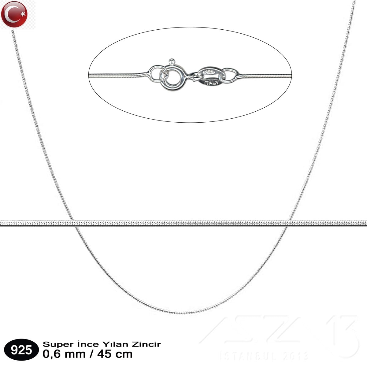 Gümüş Zincir - Super İnce Yılan ZincirGümüş ZincirMarkasız05.Gm.54.Zn.10925K Gümüş - Super İnce Yılan Zincir - 0,6 mm x 45 cm - 1 Adet