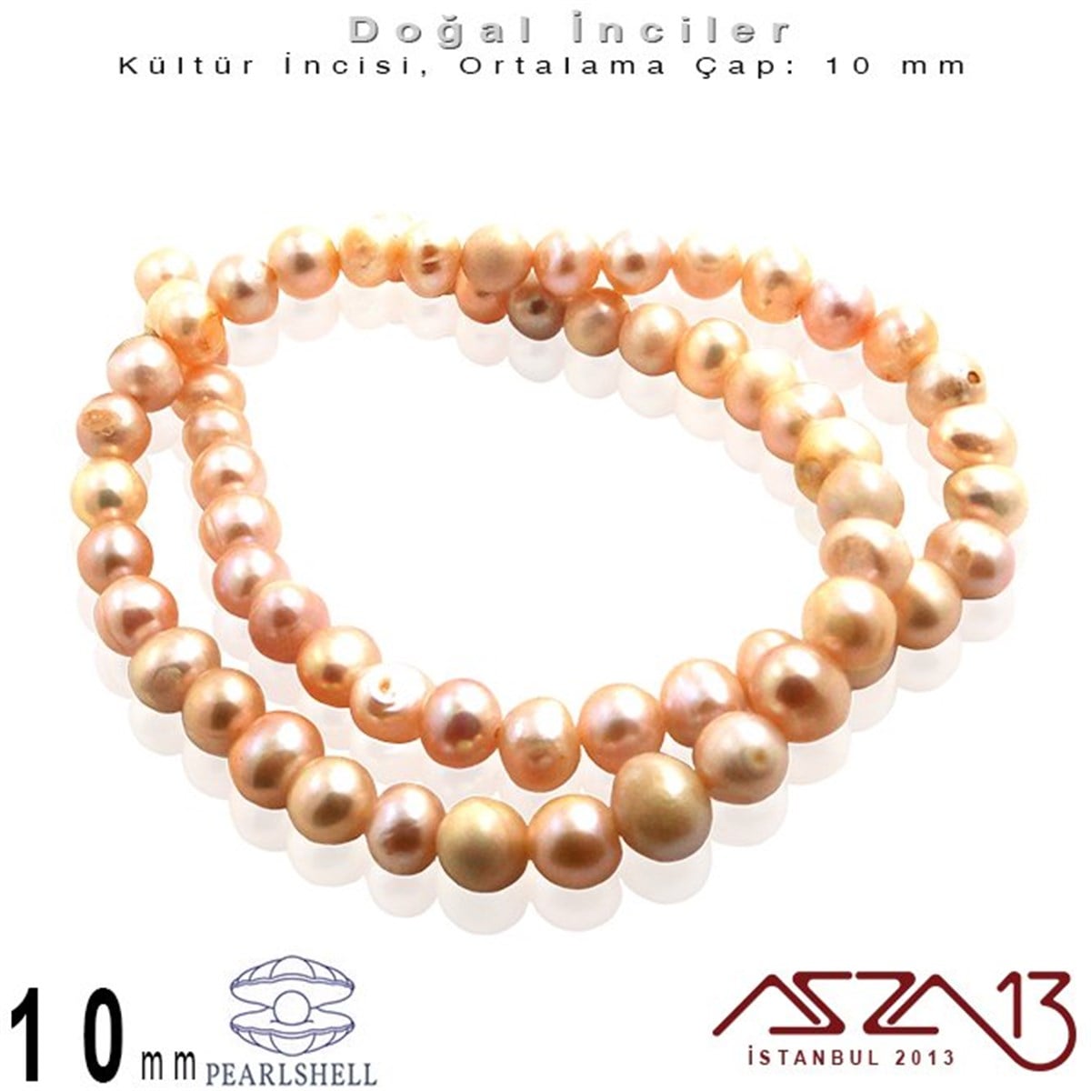 İnci BoncuklarBONCUK ve TAŞMarkasız10 mm - Yuvarlak - Düz Yüzey - Doğal İnci (PearlShell) / 41 Adet (1 Dizi)