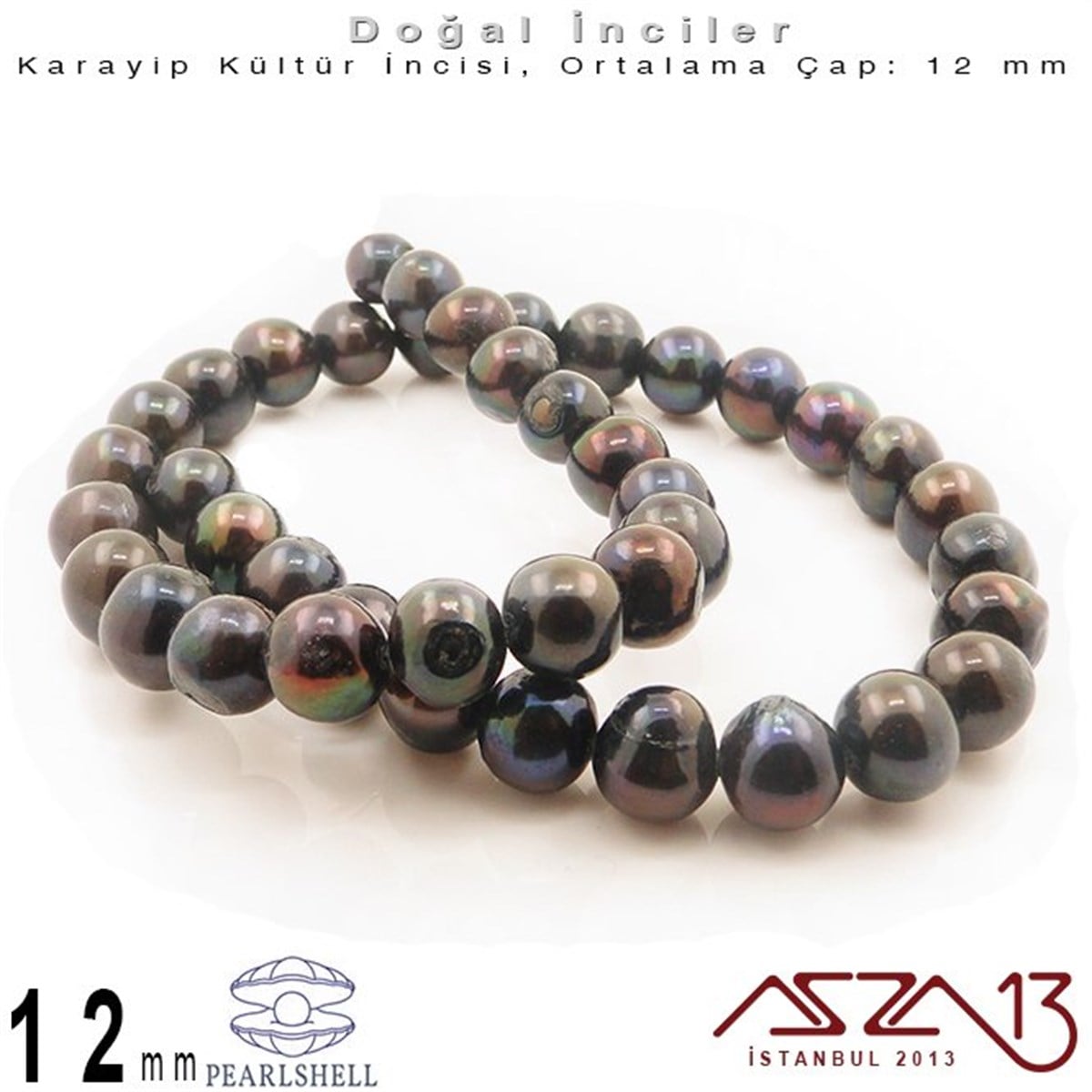İnci BoncuklarBONCUK ve TAŞMarkasız12 mm - Yuvarlak - Düz Yüzey - Doğal Karayip İnci (PearlShell) / 41 Adet (1 Dizi)
