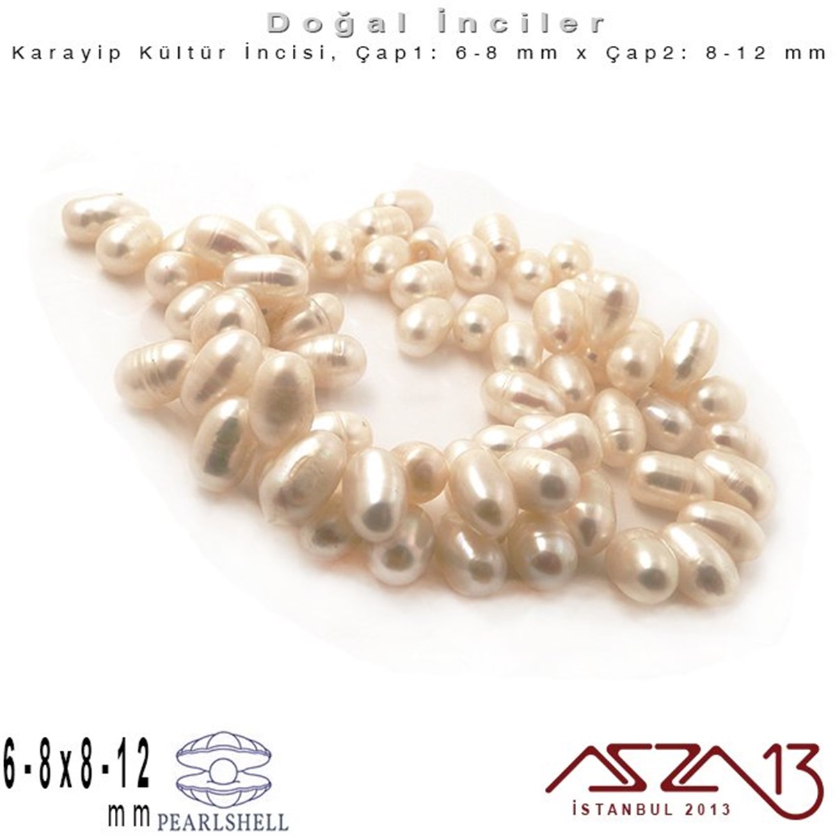 İnci BoncuklarBONCUK ve TAŞMarkasız6-8 mm x 8-12 mm - Amorf Oval - Düz Yüzey - Doğal İnci (PearlShell) / 70 Adet (1 Dizi)