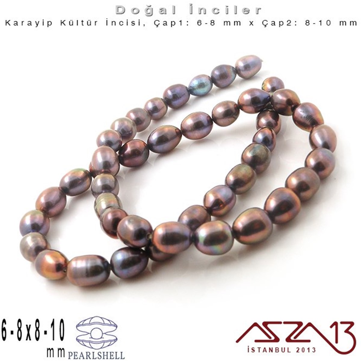 İnci BoncuklarBONCUK ve TAŞMarkasız6-8 mm x 8-10 mm - Amorf Oval - Düz Yüzey - Doğal Karayip İnci (PearlShell) / 45 Adet (1 Dizi)