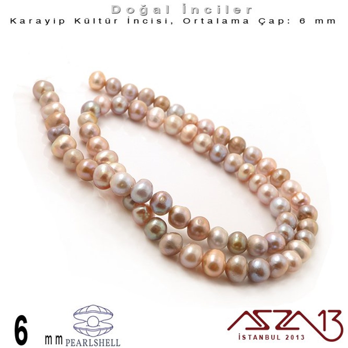 İnci BoncuklarBONCUK ve TAŞMarkasız6 mm - Yuvarlak - Düz Yüzey - Doğal Karayip İnci (PearlShell) / 72 Adet (1 Dizi)