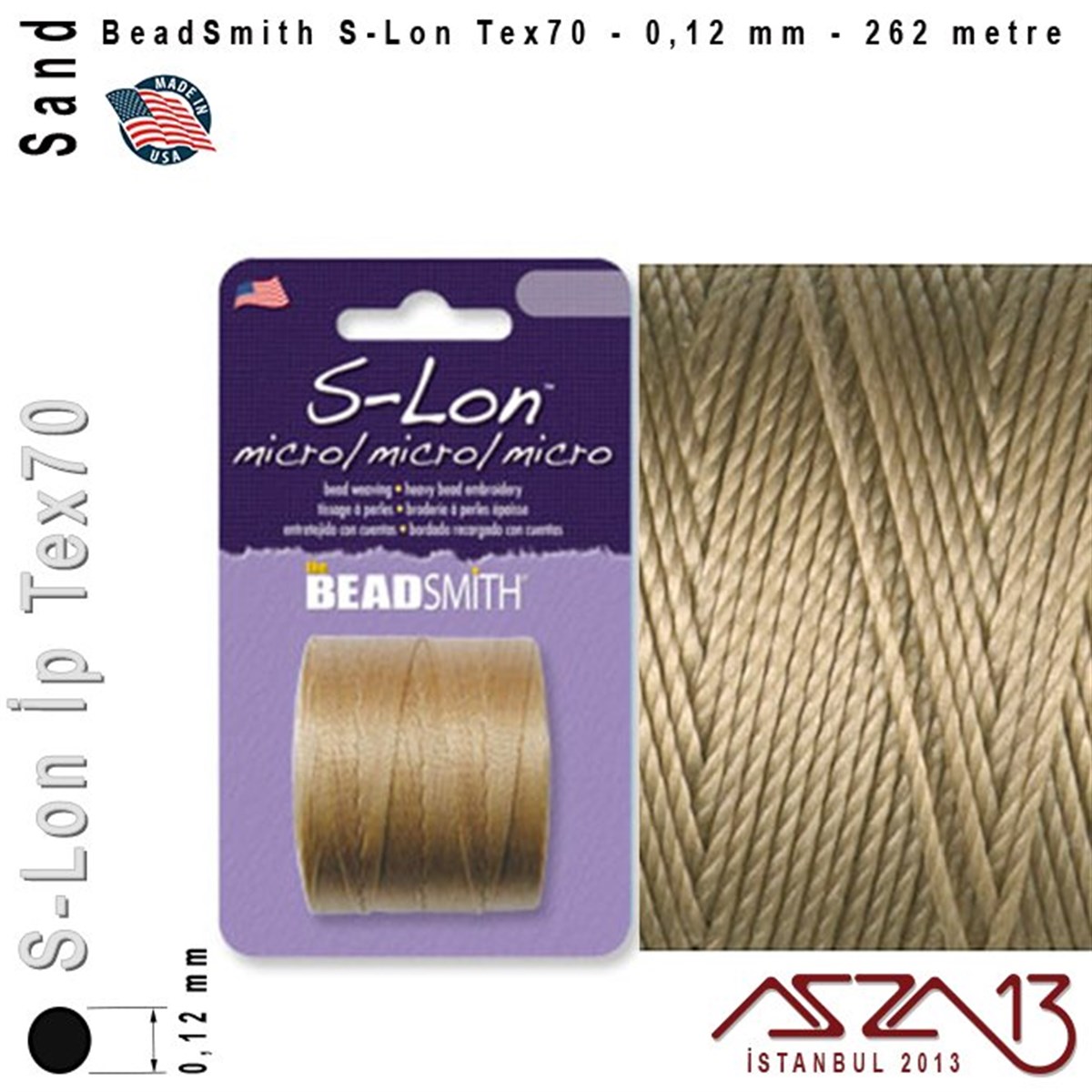 İpler, Kordonlar, Misinalarİp, Kordon, MisinaBeadSmithS-Lon Tex70 Micro - Sand - Kum - 0,12 mm Kalınlıkta İp / 262 metre