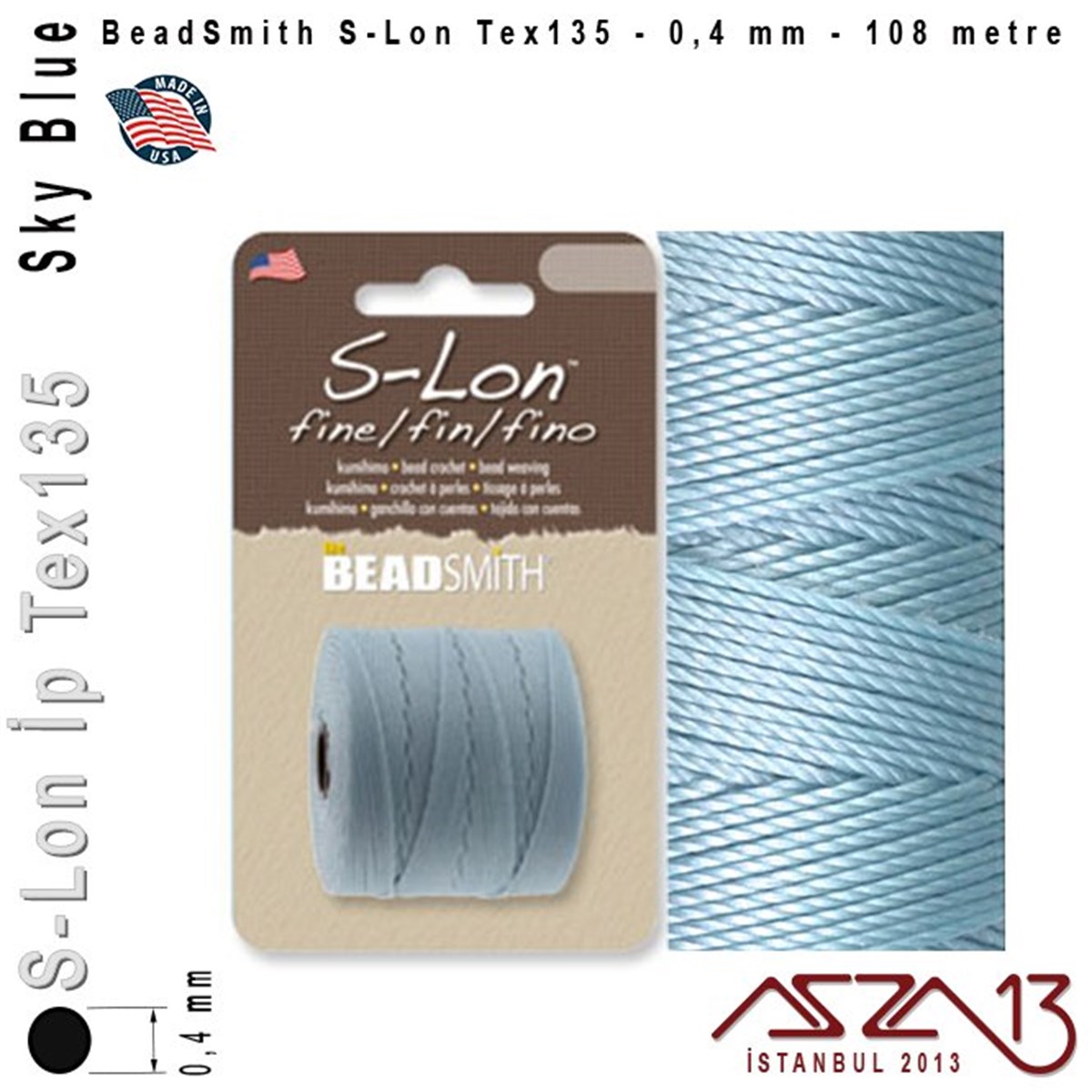 İpler, Kordonlar, Misinalarİp, Kordon, MisinaBeadSmithS-Lon Tex135 Fine - Sky Blue - Gök Mavi - 0,4 mm Kalınlıkta İp / 108 metre