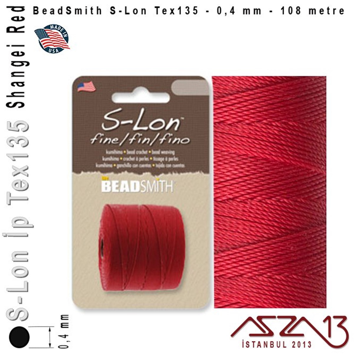 İpler, Kordonlar, Misinalarİp, Kordon, MisinaBeadSmithS-Lon Tex135 Fine - Shanghei Red - Şangay Kırmızı - 0,4 mm Kalınlıkta İp / 108 metre