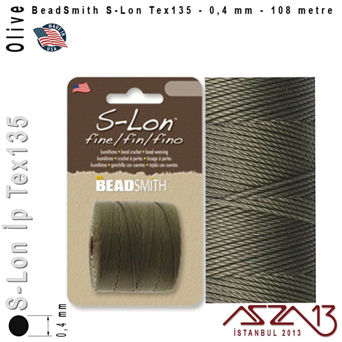 İpler, Kordonlar, Misinalarİp, Kordon, MisinaBeadSmithS-Lon Tex135 Fine - Olive - Zeytin - 0,4 mm Kalınlıkta İp / 108 metre