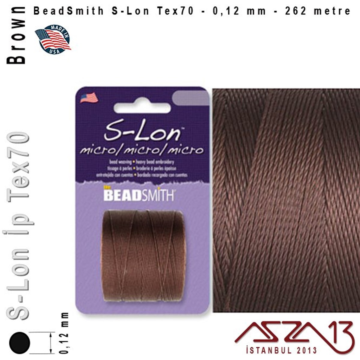 İpler, Kordonlar, Misinalarİp, Kordon, MisinaBeadSmithS-Lon Tex70 Micro - Brown - Kahverengi - 0,12 mm Kalınlıkta İp / 262 metre
