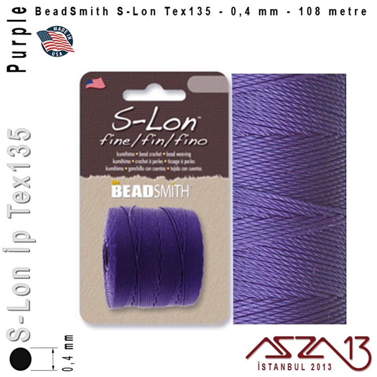 İpler, Kordonlar, Misinalarİp, Kordon, MisinaBeadSmithS-Lon Tex135 Fine - Purple - Mor - 0,4 mm Kalınlıkta İp / 108 metre