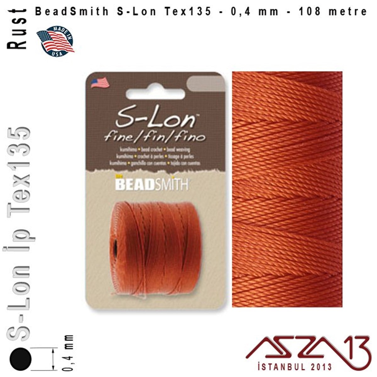 İpler, Kordonlar, Misinalarİp, Kordon, MisinaBeadSmithS-Lon Tex135 Fine - Rust - Kiremit - 0,4 mm Kalınlıkta İp / 108 metre