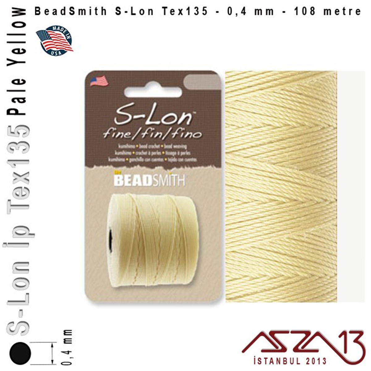 İpler, Kordonlar, Misinalarİp, Kordon, MisinaBeadSmithS-Lon Tex135 Fine - Pale Yellow - Soluk Sarı - 0,4 mm Kalınlıkta İp / 108 metre