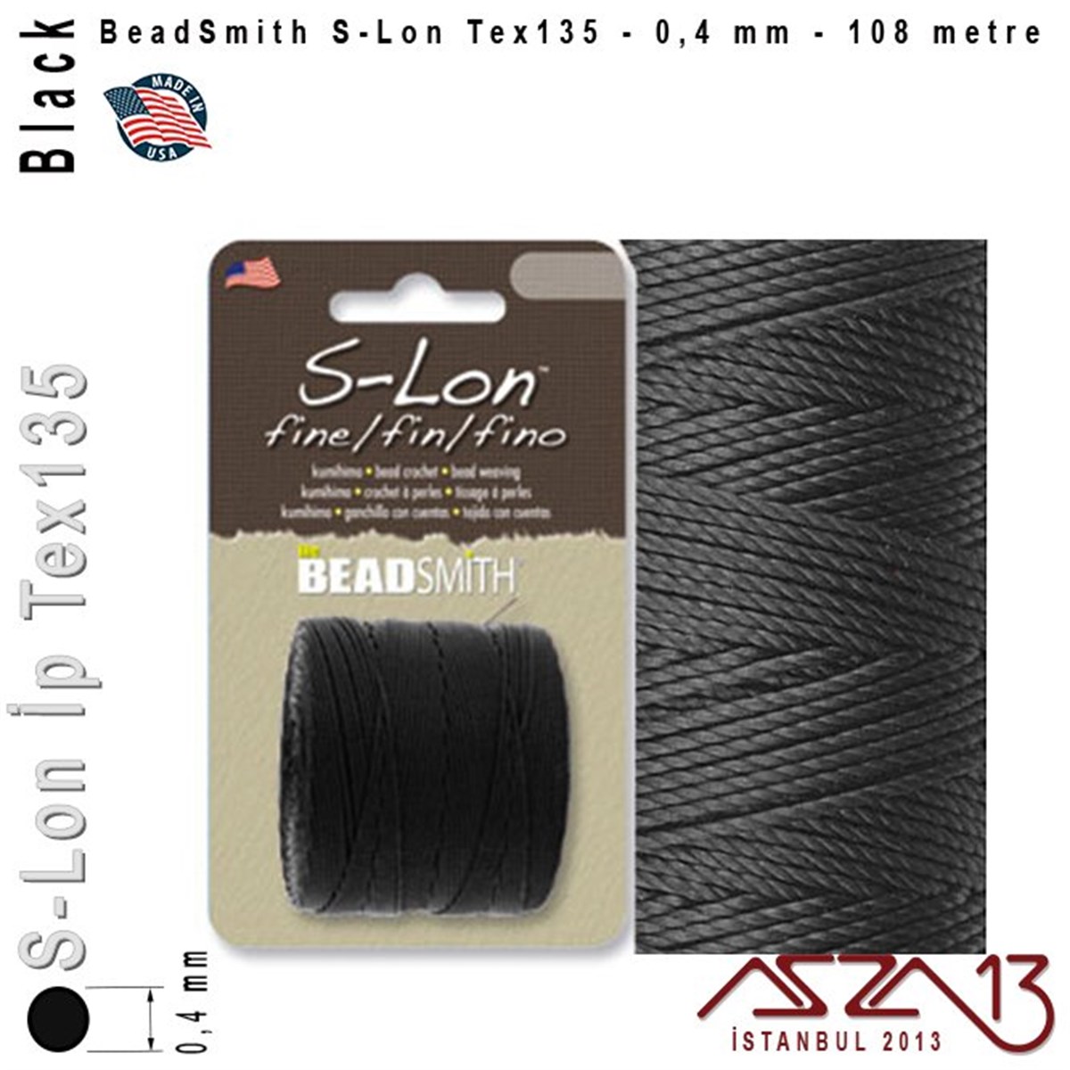 İpler, Kordonlar, Misinalarİp, Kordon, MisinaBeadSmithS-Lon Tex135 Fine - Black - Siyah - 0,4 mm Kalınlıkta İp / 108 metre