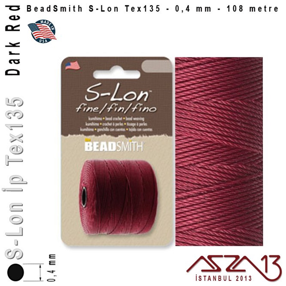 İpler, Kordonlar, Misinalarİp, Kordon, MisinaBeadSmithS-Lon Tex135 Fine - Dark Red - Koyu Kırmızı - 0,4 mm Kalınlıkta İp / 108 metre