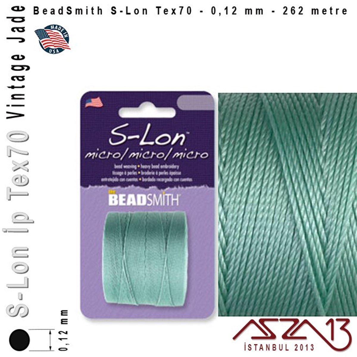 İpler, Kordonlar, Misinalarİp, Kordon, MisinaBeadSmithS-Lon Tex70 Micro - Vintage Jade - Yeşim - 0,12 mm Kalınlıkta İp / 262 metre
