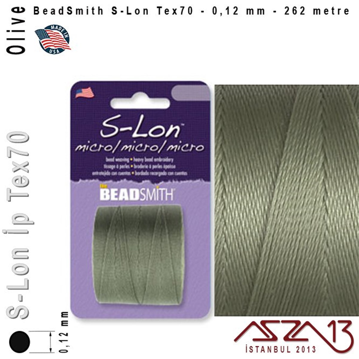 İpler, Kordonlar, Misinalarİp, Kordon, MisinaBeadSmithS-Lon Tex70 Micro - Olive - Zeytin - 0,12 mm Kalınlıkta İp / 262 metre