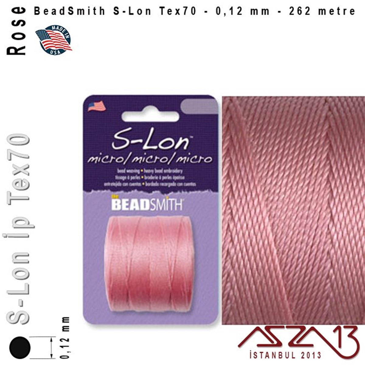 İpler, Kordonlar, Misinalarİp, Kordon, MisinaBeadSmithS-Lon Tex70 Micro - Rose - Gül - 0,12 mm Kalınlıkta İp / 262 metre