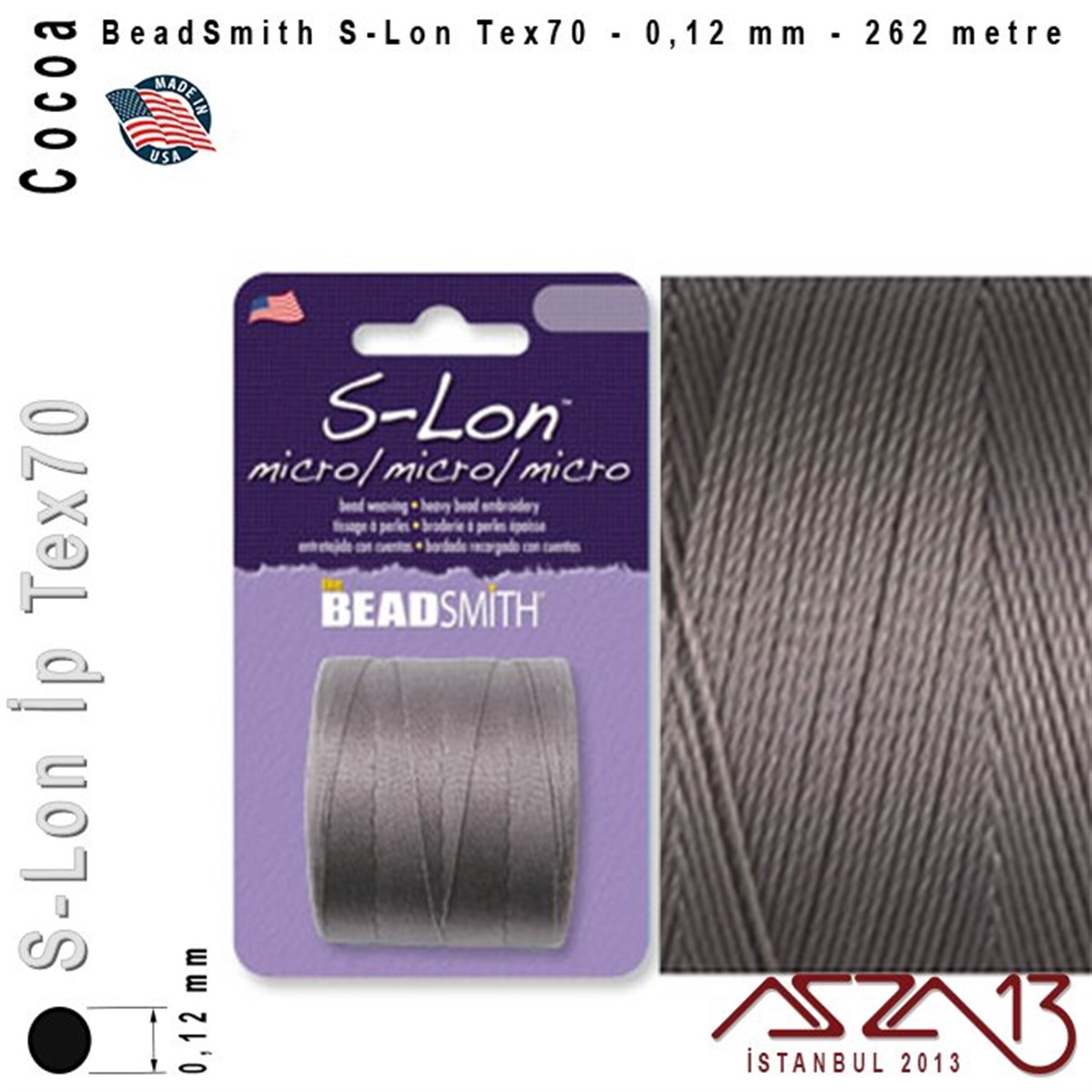 İpler, Kordonlar, Misinalarİp, Kordon, MisinaBeadSmithS-Lon Tex70 Micro - Cocoa - Kakao - 0,12 mm Kalınlıkta İp / 262 metre