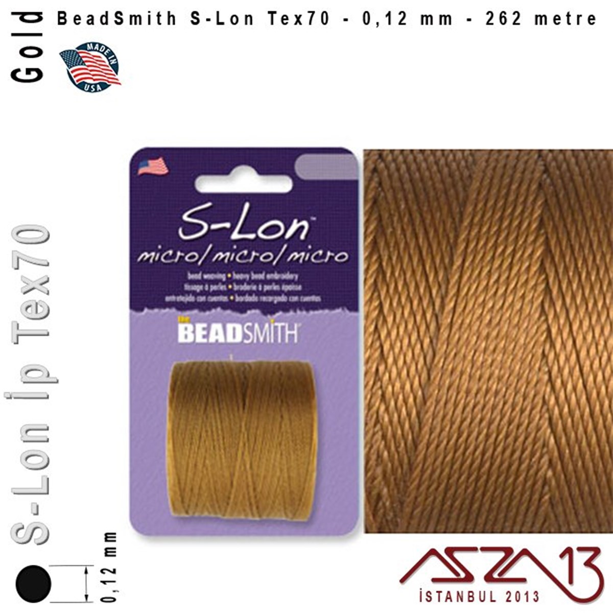 İpler, Kordonlar, Misinalarİp, Kordon, MisinaBeadSmithS-Lon Tex70 Micro - Gold - Altın - 0,12 mm Kalınlıkta İp / 262 metre