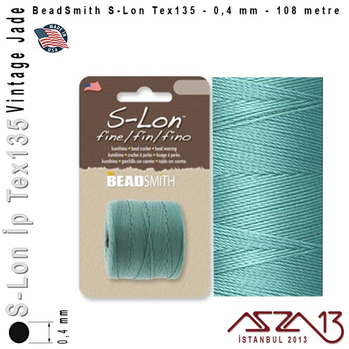 İpler, Kordonlar, Misinalarİp, Kordon, MisinaBeadSmithS-Lon Tex135 Fine - Vintage Jade - Yeşim - 0,4 mm Kalınlıkta İp / 108 metre