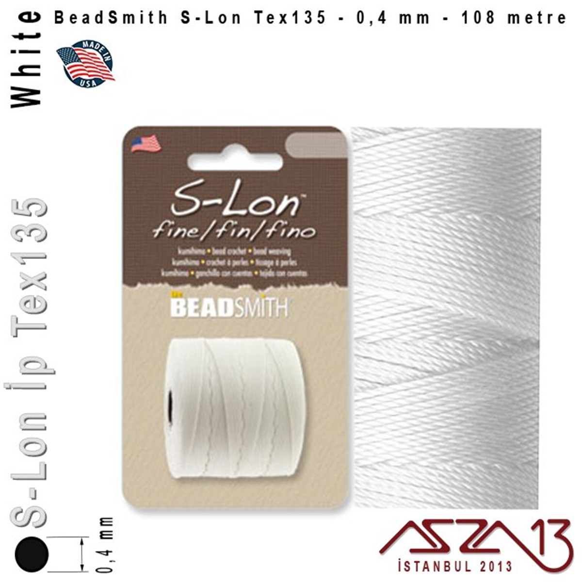 İpler, Kordonlar, Misinalarİp, Kordon, MisinaBeadSmithS-Lon Tex135 Fine - White - Beyaz - 0,4 mm Kalınlıkta İp / 108 metre