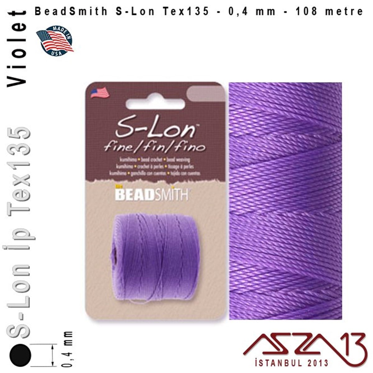 İpler, Kordonlar, Misinalarİp, Kordon, MisinaBeadSmithS-Lon Tex135 Fine - Violet - Menekşe - 0,4 mm Kalınlıkta İp / 108 metre