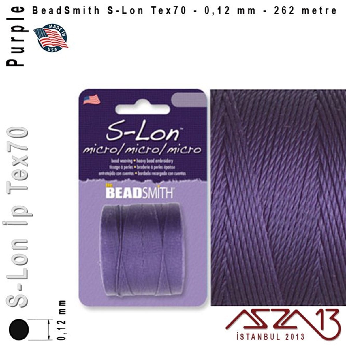 İpler, Kordonlar, Misinalarİp, Kordon, MisinaBeadSmithS-Lon Tex70 Micro - Purple - Mor - 0,12 mm Kalınlıkta İp / 262 metre