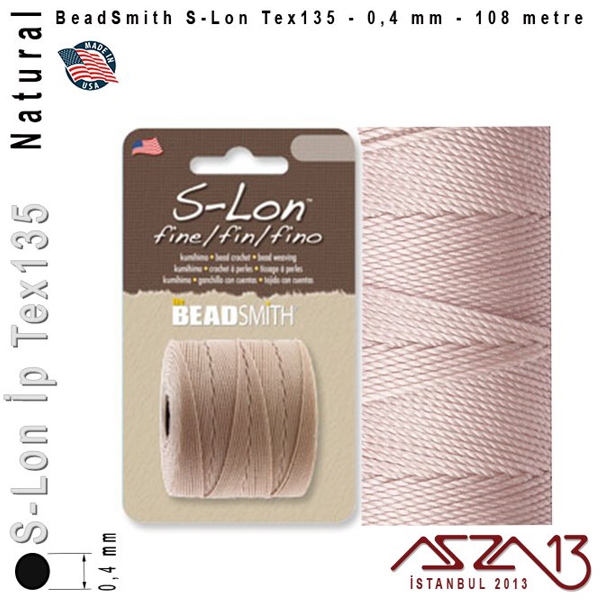 İpler, Kordonlar, Misinalarİp, Kordon, MisinaBeadSmithS-Lon Tex135 Fine - Natural - Naturel - 0,4 mm Kalınlıkta İp / 108 metre