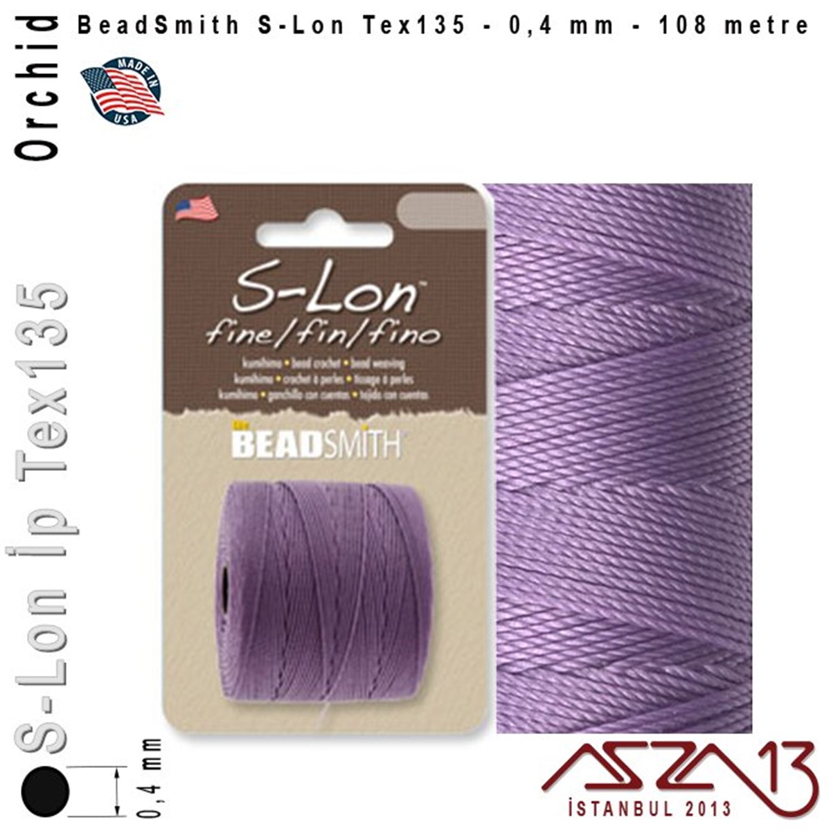 İpler, Kordonlar, Misinalarİp, Kordon, MisinaBeadSmithS-Lon Tex135 Fine - Orchid - Orkide - 0,4 mm Kalınlıkta İp / 108 metre